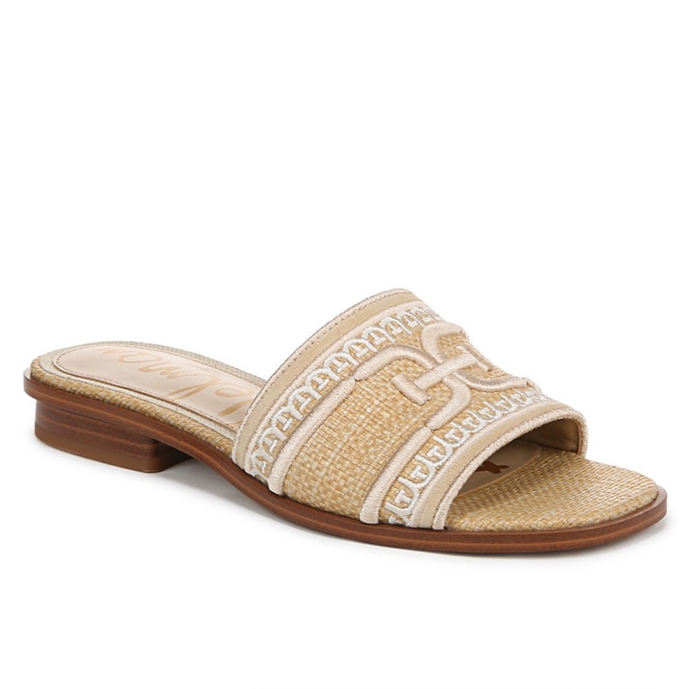 Sam Edelman Beige Slide Sandals with Embroidered Detail